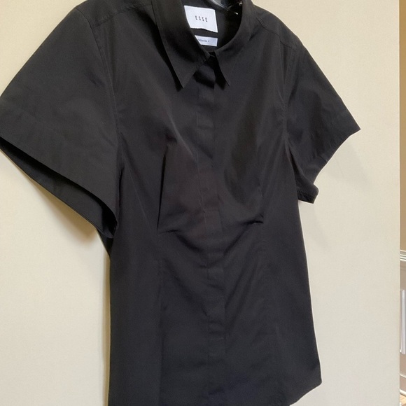 ESSE Studio Italian Cotton Black Short Sleeve Button Front Shirt Size 8 - Picture 2 of 9